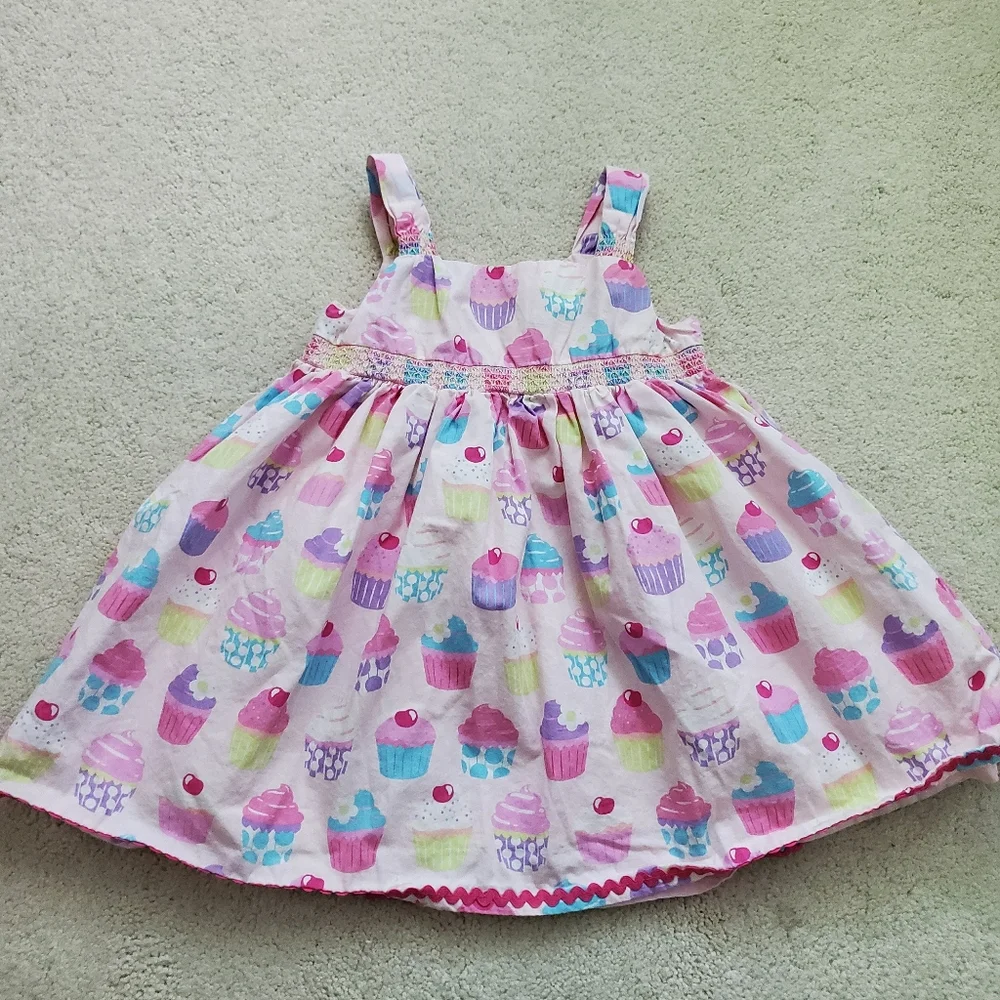 Gymboree Girls Pink Cupcake Embroidered Smocked Dress sz12-18m
